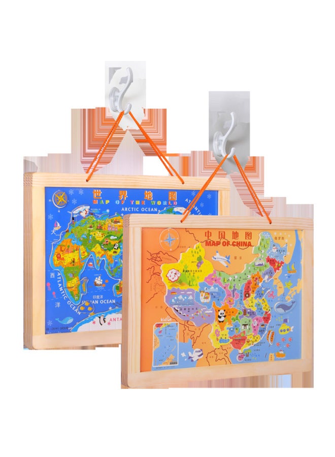 Double-Sided Two-in-One Magnetic Puzzle Children's Enlightenment Education Learning Geographical Cognition Multifunctional Puzzle Puzzle Toys-Color:mwz -2-in -1 Map 1 - Image 1